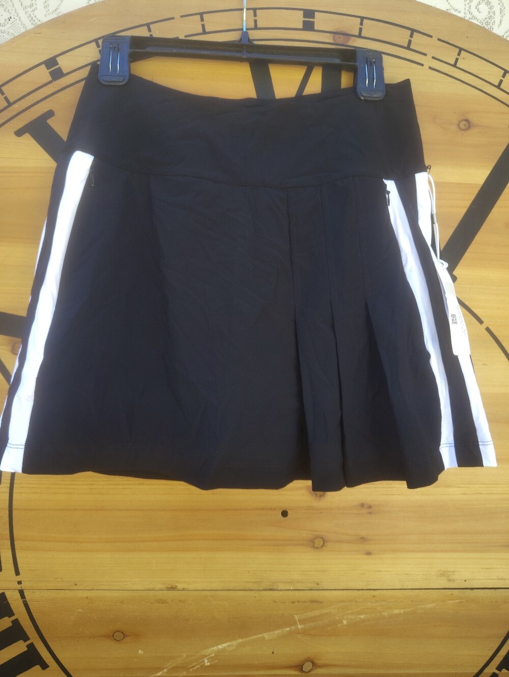 Kinona Party Pleats Black Women's Skirt with White Side Stripes Small